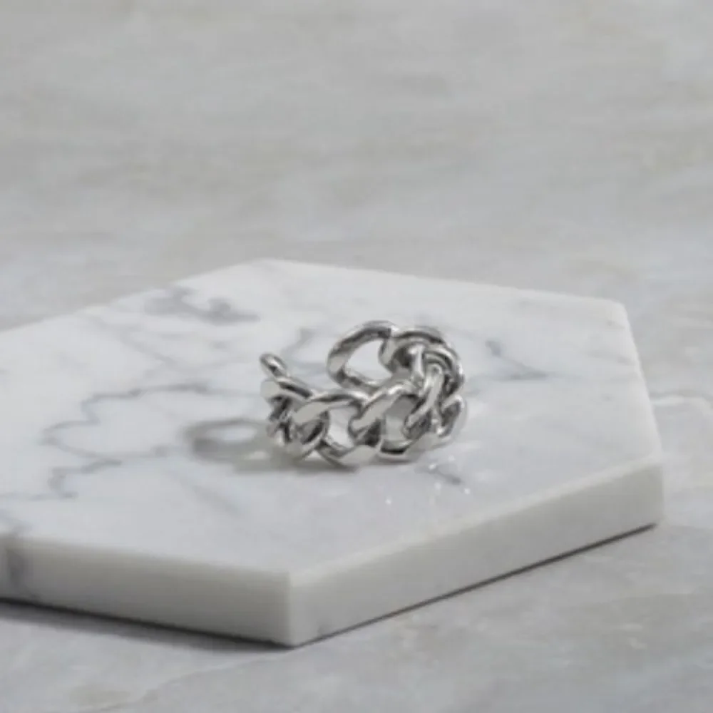 😘925 Sterling Silver Cuban Link Chunky Adjustable Chain Ring Thick